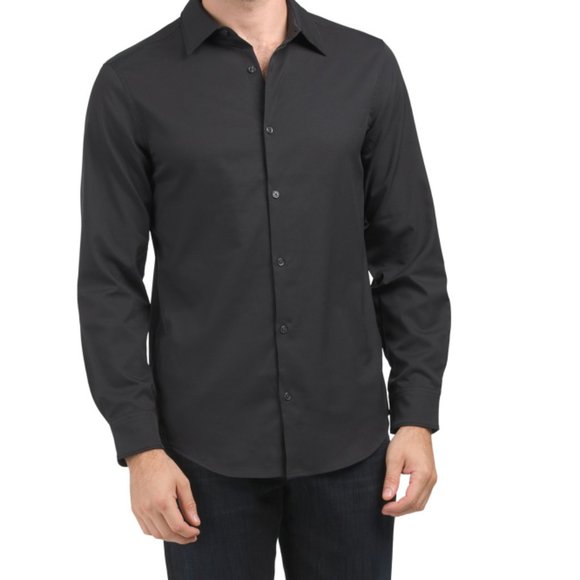 PERRY ELLIS Black Long Sleeve Solid Performance Total Stretch Shirt - Picture 1 of 2